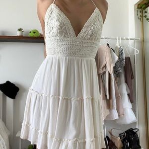 Backless White Crochet Dress